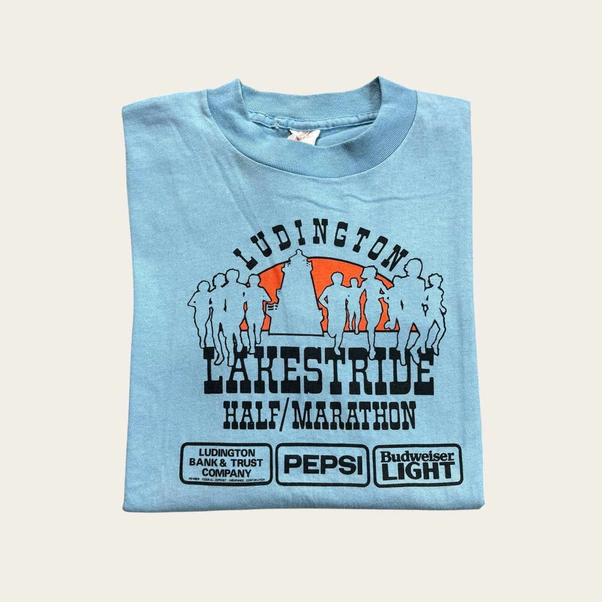 Vintage 80s USA Ludington lakestride marathon Michigan road race running t-shirt