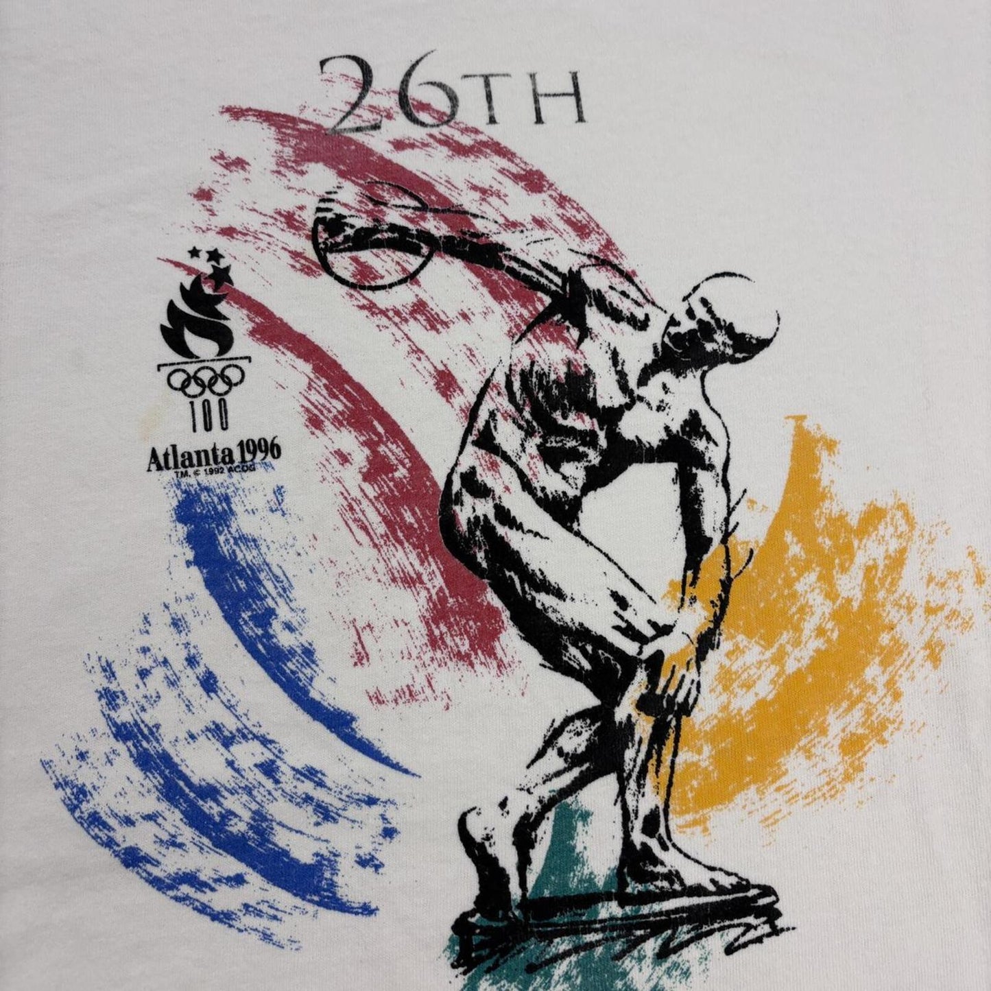 Vintage 90s USA Atlanta Olympics summer games athletics statue t-shirt
