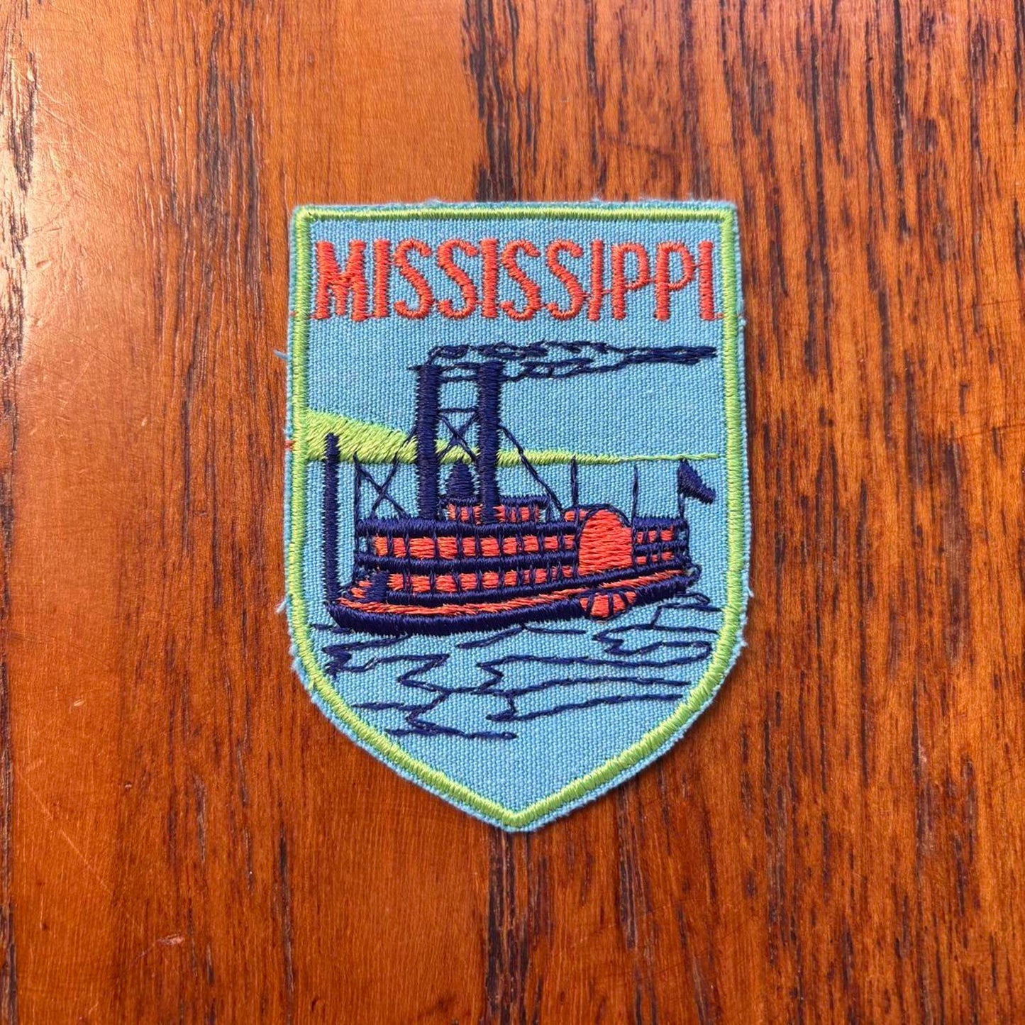 Vintage 90s USA Mississippi steam boat souvenir embroidered patch