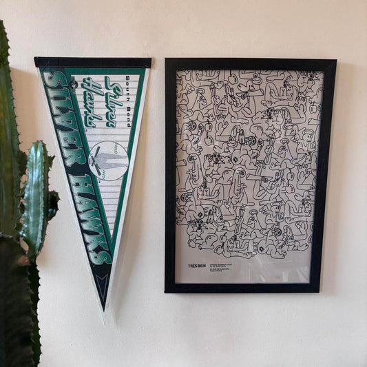 Vintage 90s USA South Bend Silver Hawks minor league baseball felt pennant