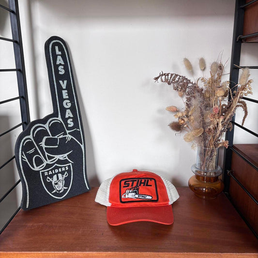 Vintage Y2K Stihl chainsaw construction workwear graphic trucker cap