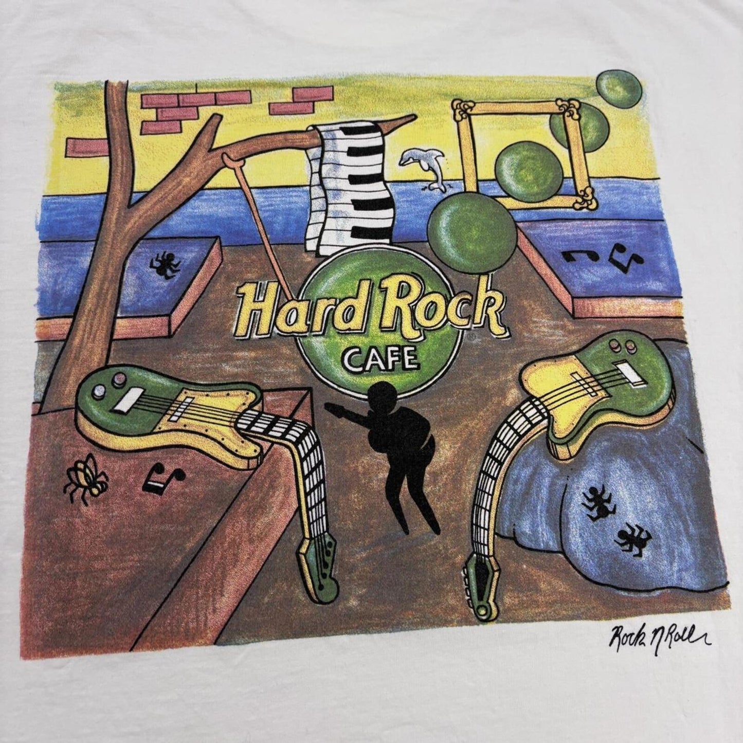 Vintage 90s USA Hard Rock Care Madrid Spain Dali artwork souvenir t-shirt