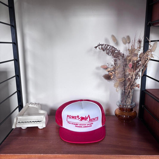 Vintage 90s USA power rents equipments and tool rental Oregon graphic trucker cap