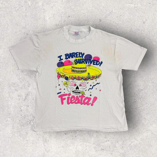 Vintage 90s USA I barely survived Fiesta 93 San Antonio Texas graphic t-shirt