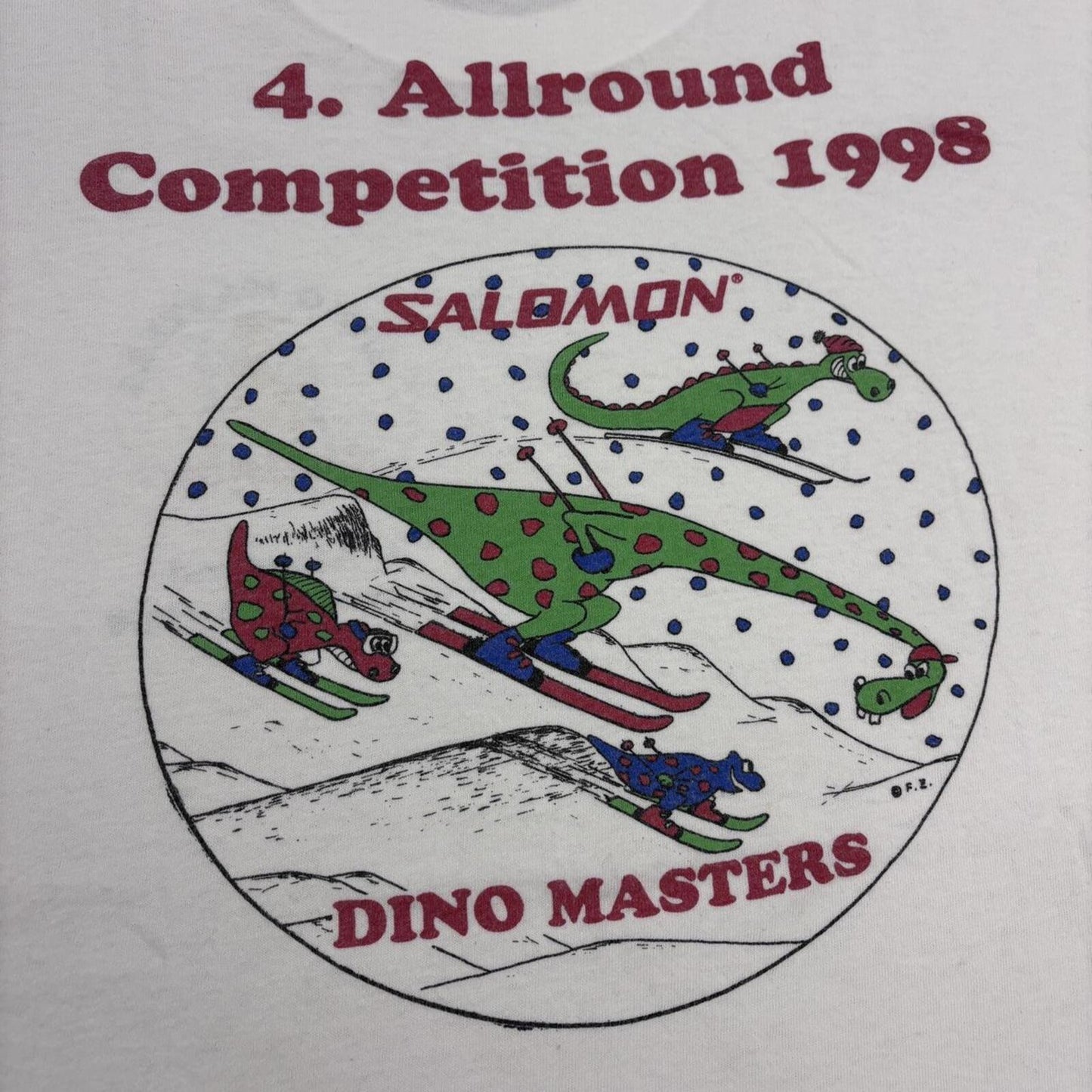 Vintage 90s Salomon dino masters completion winter snow sports skiing t-shirt