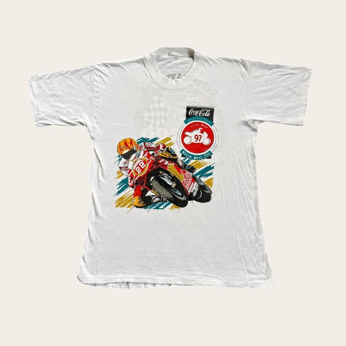 Vintage 90s motorcycle road race North West 200 Ireland Coca Cola t-shirt