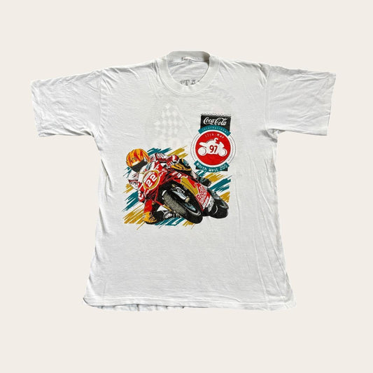 Vintage 90s motorcycle road race North West 200 Ireland Coca Cola t-shirt