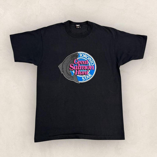 Vintage 90s Great salmon hunt Toronto Star Canada fishing graphic t-shirt