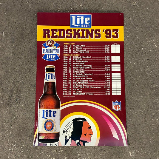 Vintage 90s USA Washington Redskins NFL American Football Miller Lite beer original promotional sports poster