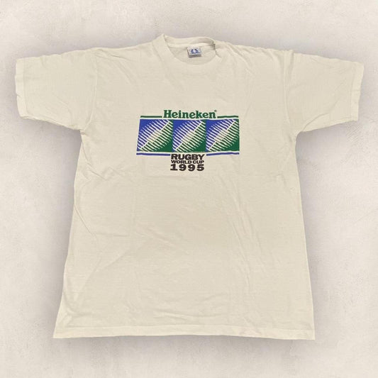 Vintage 90s USA Rugby World Cup 1995 Heineken beer promotional graphic t-shirt