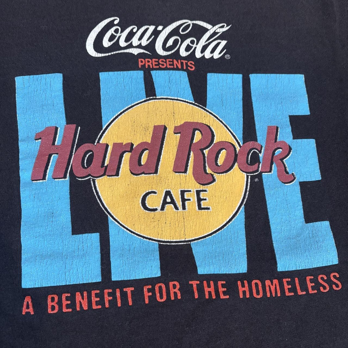 Vintage 90s USA Hard Rock Cafe live charity benefit Coca Cola t-shirt