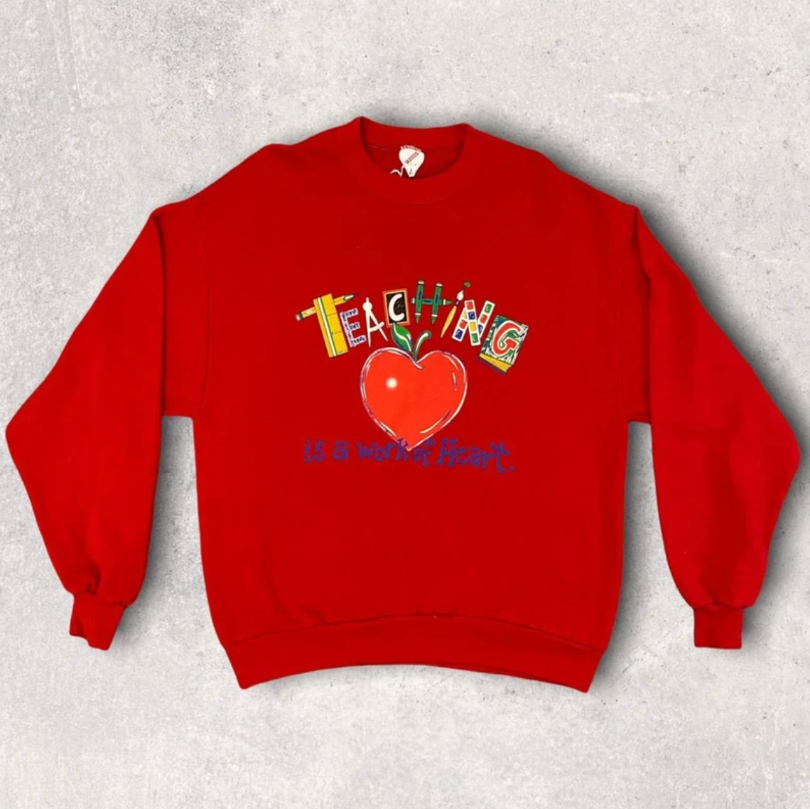 Vintage 90s USA Teaching is a work of heart graphic sweatshirt