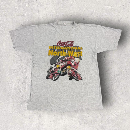 Vintage 90s Motorbike North-West 200 circuit Northern Island Coca Cola t-shirt