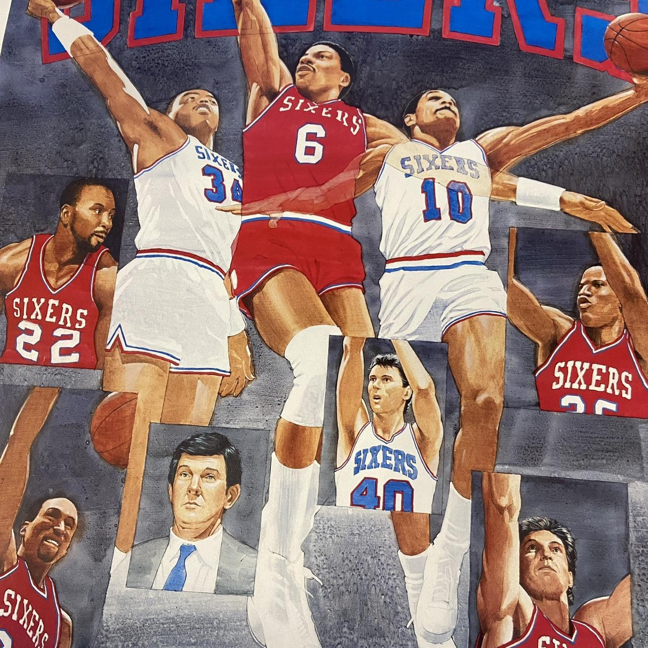 Vintage 80s USA Philadelphia 76ers NBA basketball Julius Erving Charles Barkley original promotional sports poster