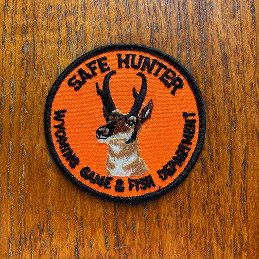 Vintage 80s USA Safe Hunter Wyoming game & fish department embroidered patch