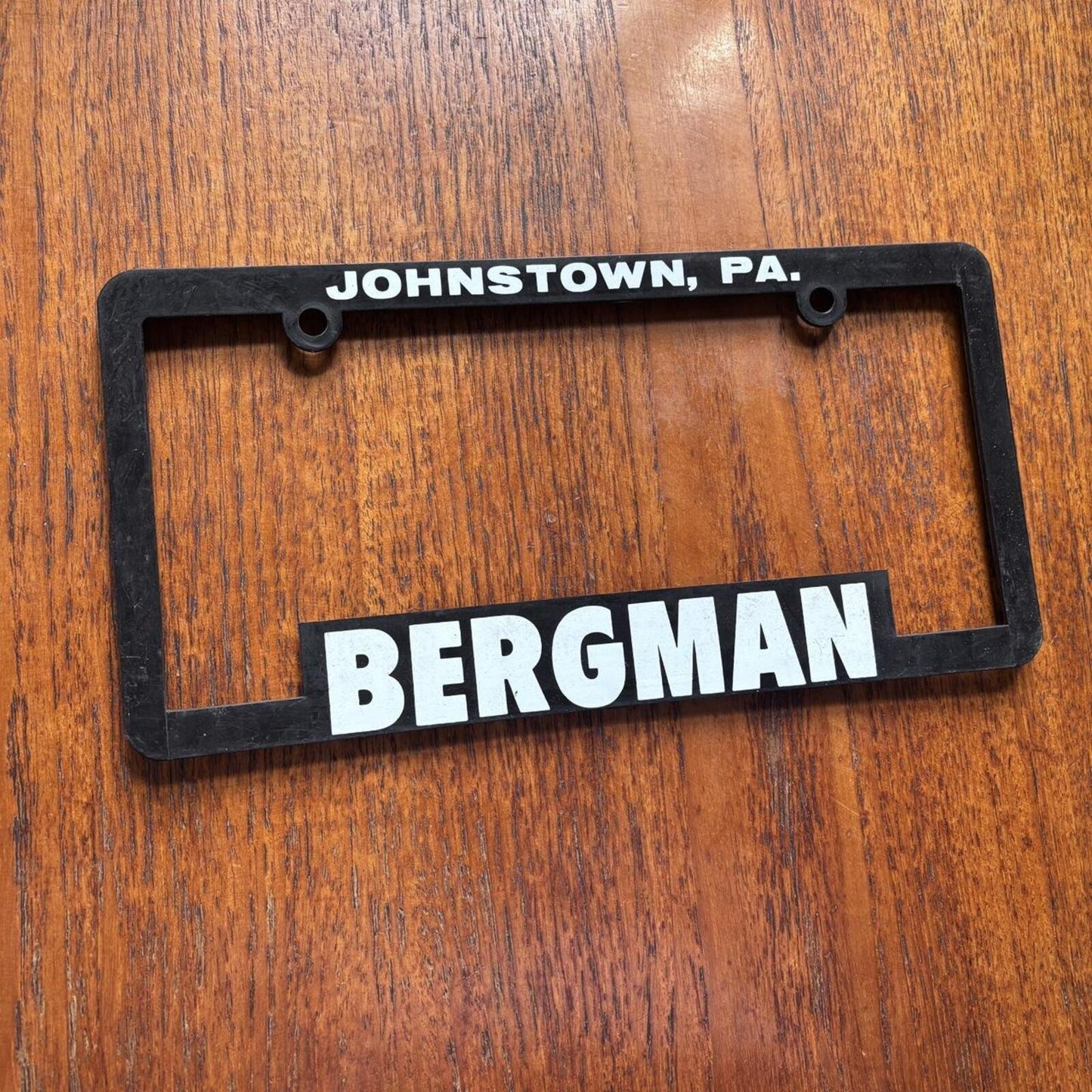 Vintage 90s Bergman car dealership Pennsylvania American license plate holder