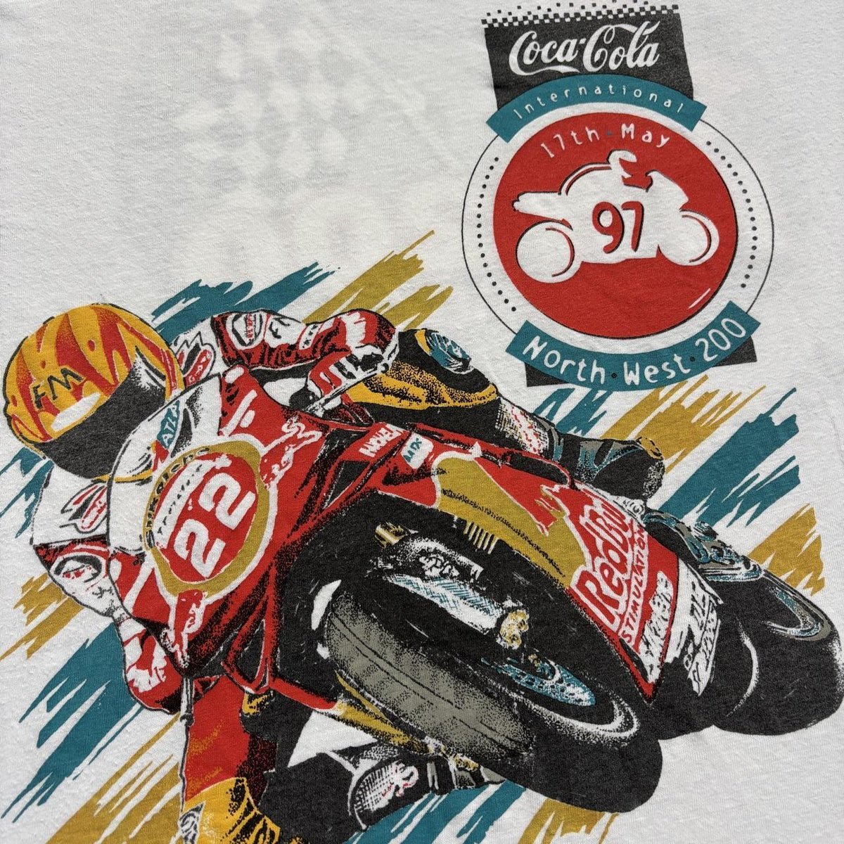 Vintage 90s motorcycle road race North West 200 Ireland Coca Cola t-shirt