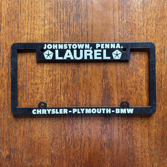 Vintage 90s Laurel Chrysler BMW car dealership American license plate holder