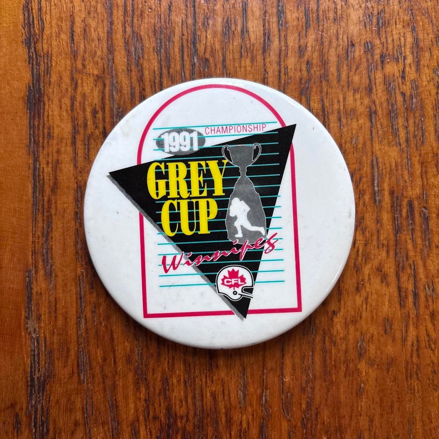 Vintage 90s Grey Cup Championship Winnipeg CFL Canada pin badge