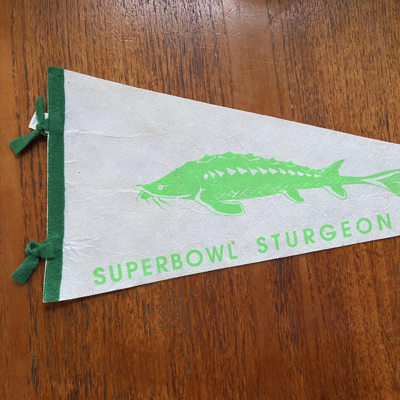 Vintage 70s USA Super Sturgeon Derby Fishing Super Bowl Weekend NFL felt pennant