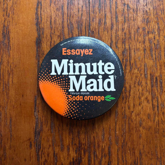 Vintage 90s Try Minute Made Orange juice promotional French pin badge