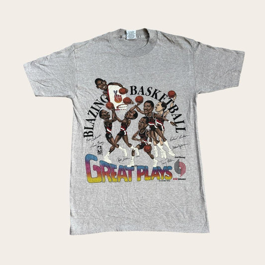 Vintage 80s USA Portland Trail Blazers NBA basketball great plays t-shirt