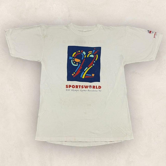 Vintage 90s Barcelona Olympics Spain summer games athletics sports world graphic t-shirt