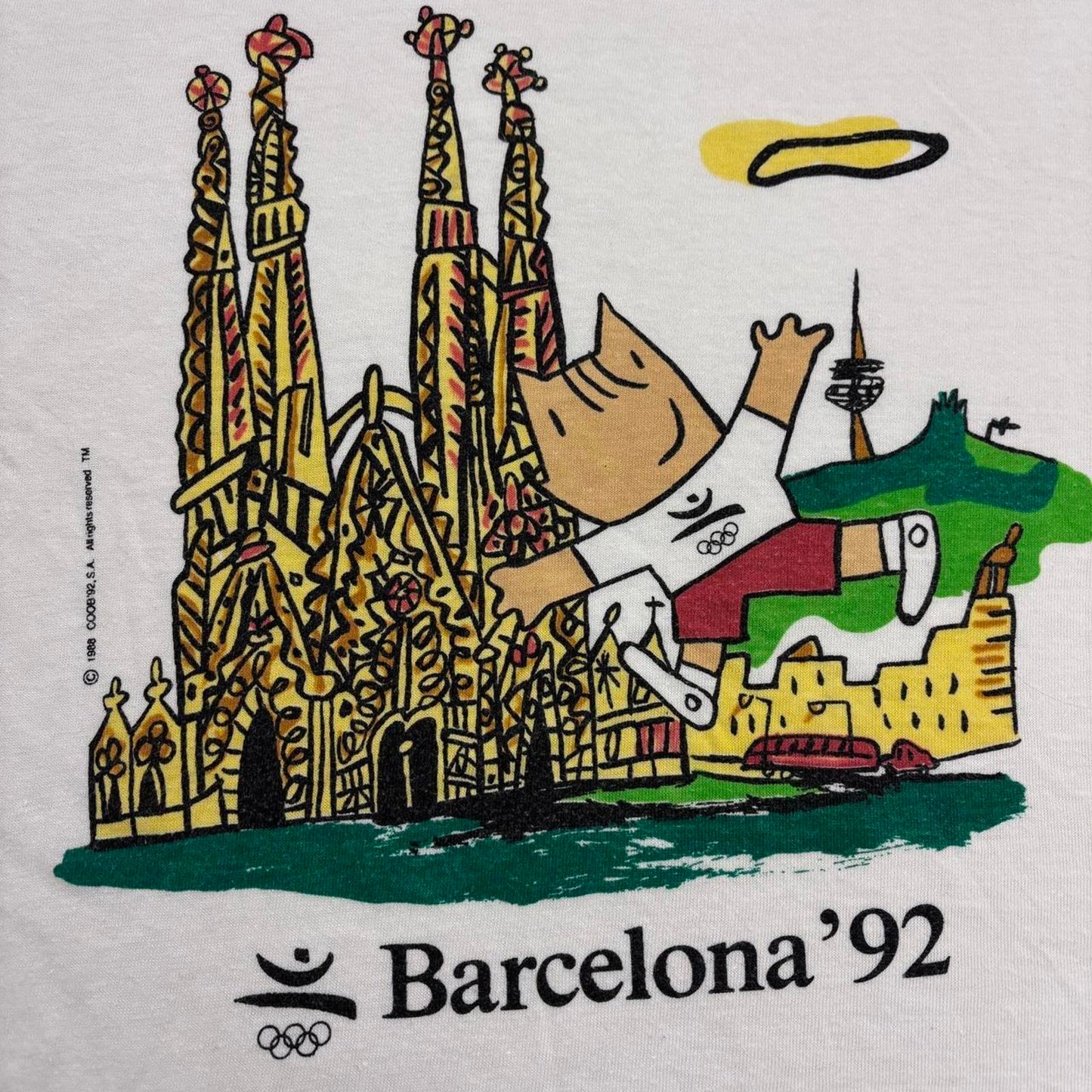 Vintage 90s Barcelona Olympics summer games athletics Cathedral graphic t-shirt