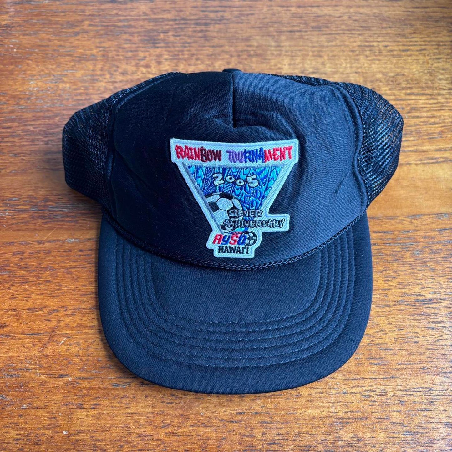 Vintage Y2K rainbow football tournament Hawaii graphic trucker cap