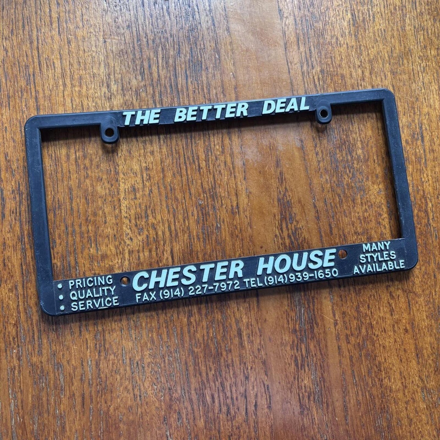 Vintage 90s Chester house car dealership New York American license plate holder