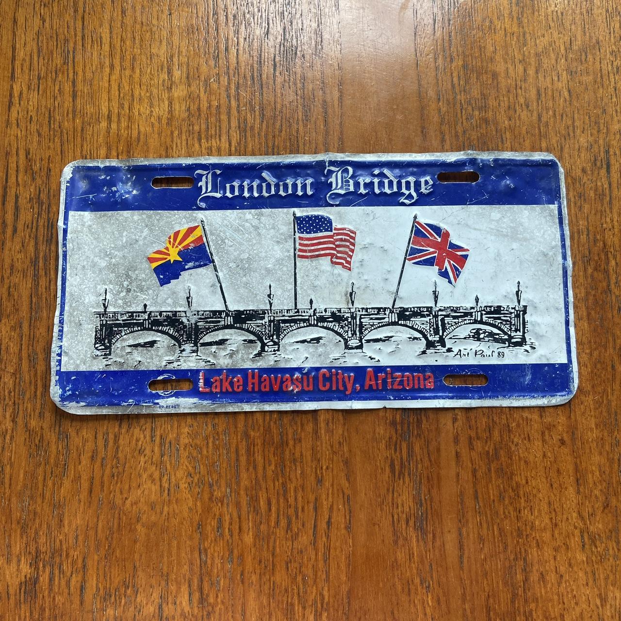 Vintage 90s USA London Bridge Lake Havasu City Arizona promotional American license plate