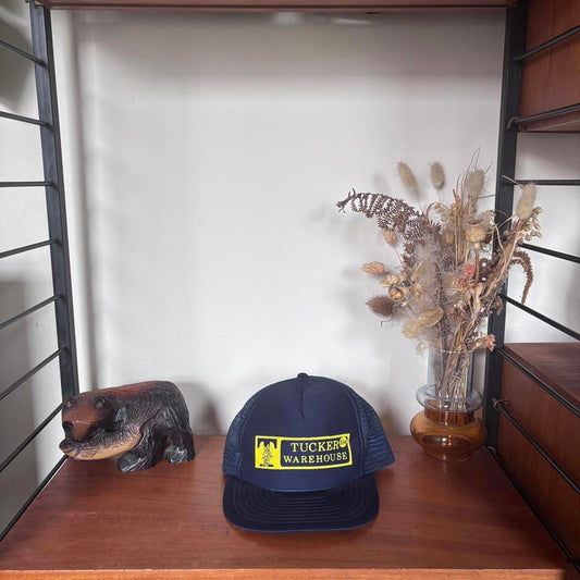 Vintage 90s USA Tucker Warehouse logistics workwear graphic trucker cap