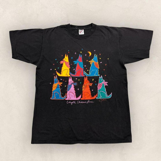 Vintage 90s USA coyote chorus line art nature wildlife graphic t-shirt