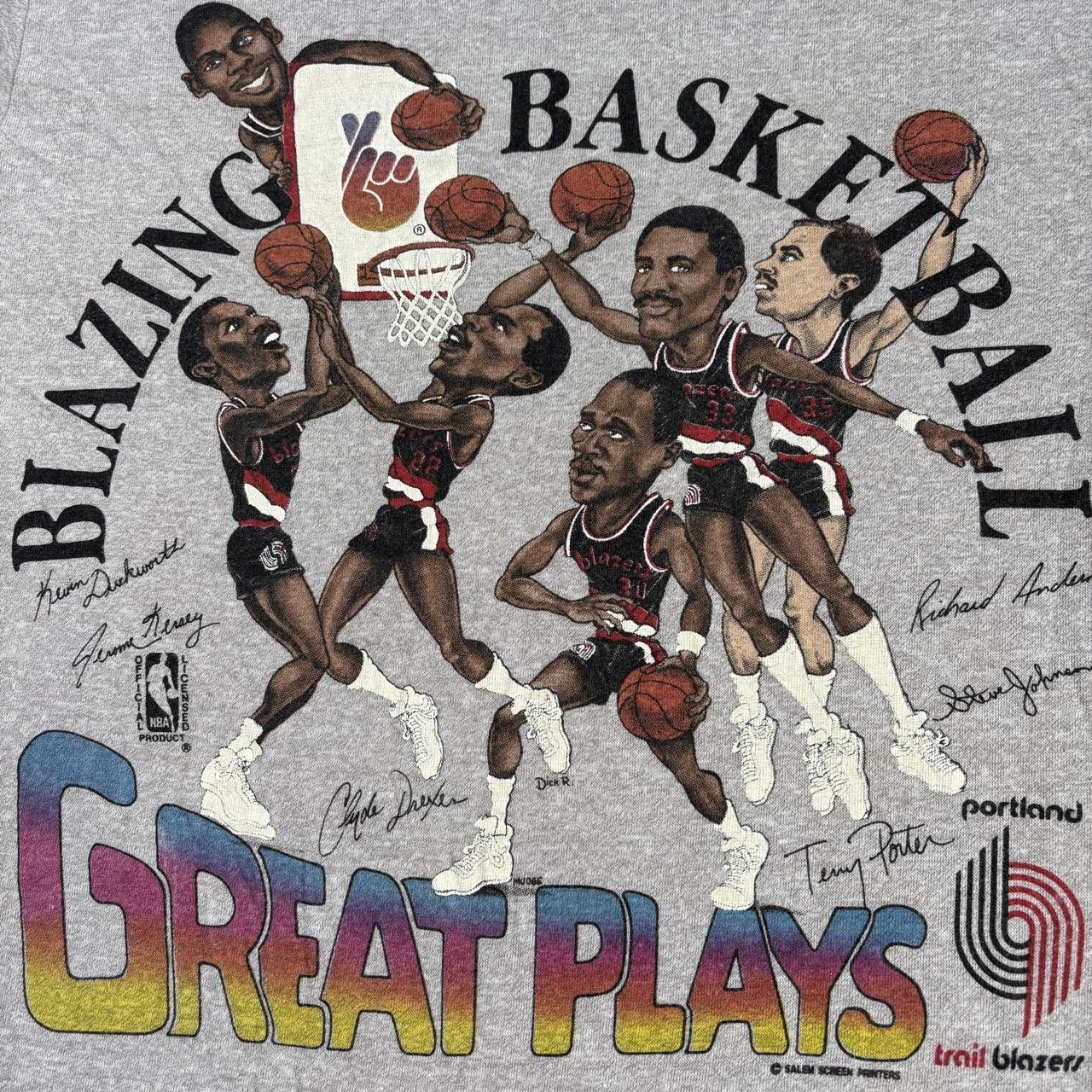 Vintage 80s USA Portland Trail Blazers NBA basketball great plays t-shirt