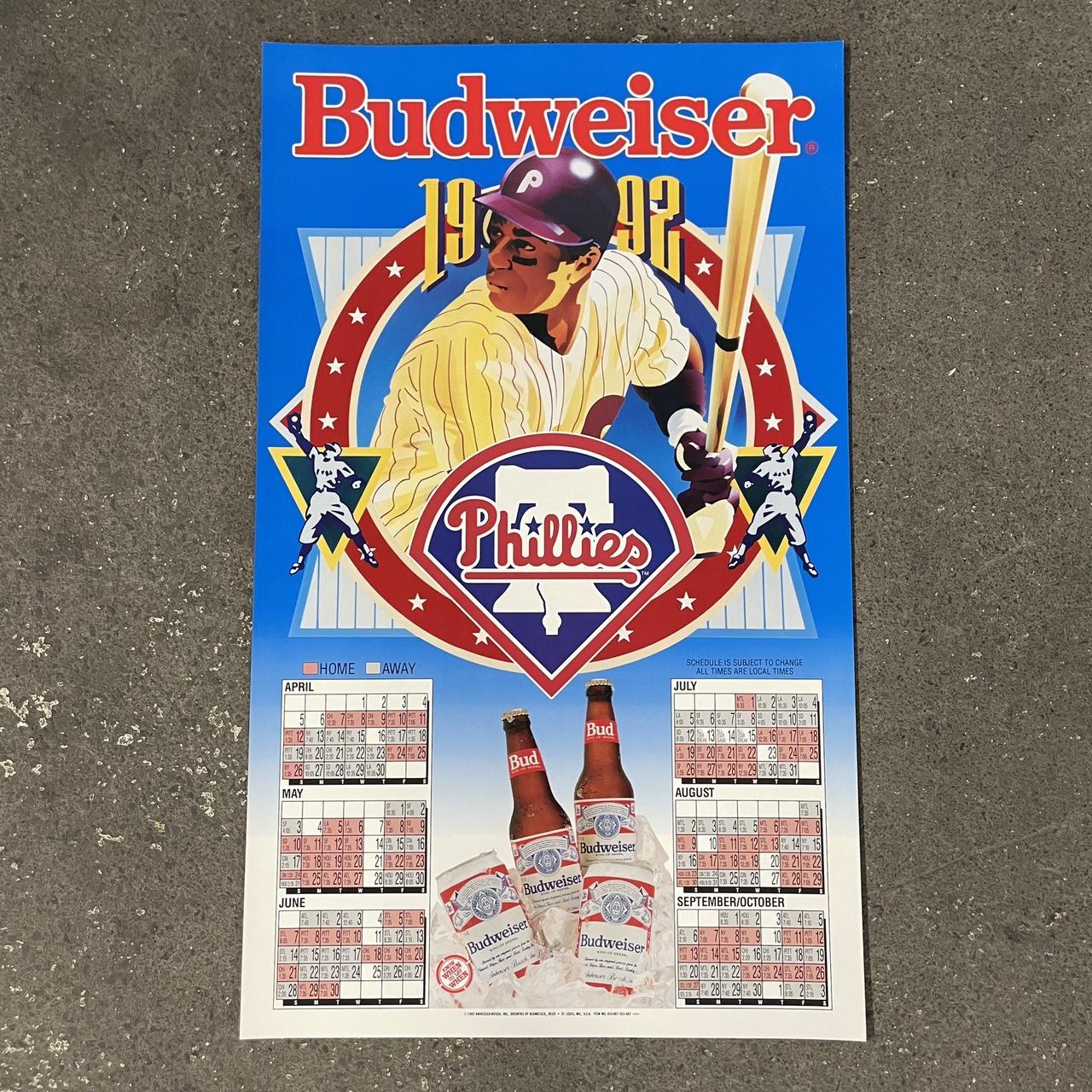 Vintage 90s USA Philadelphia Phillies MLB baseball Budweiser beer season schedule original promotional sports poster