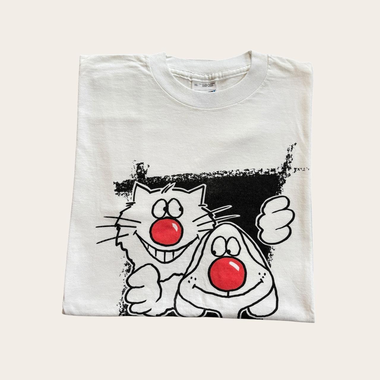 Vintage 90s Red Nose Day comic relief charity pets dog cat animal t-shirt