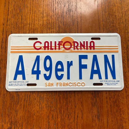 Vintage 90s USA San Francisco 49ers NFL California American license plate