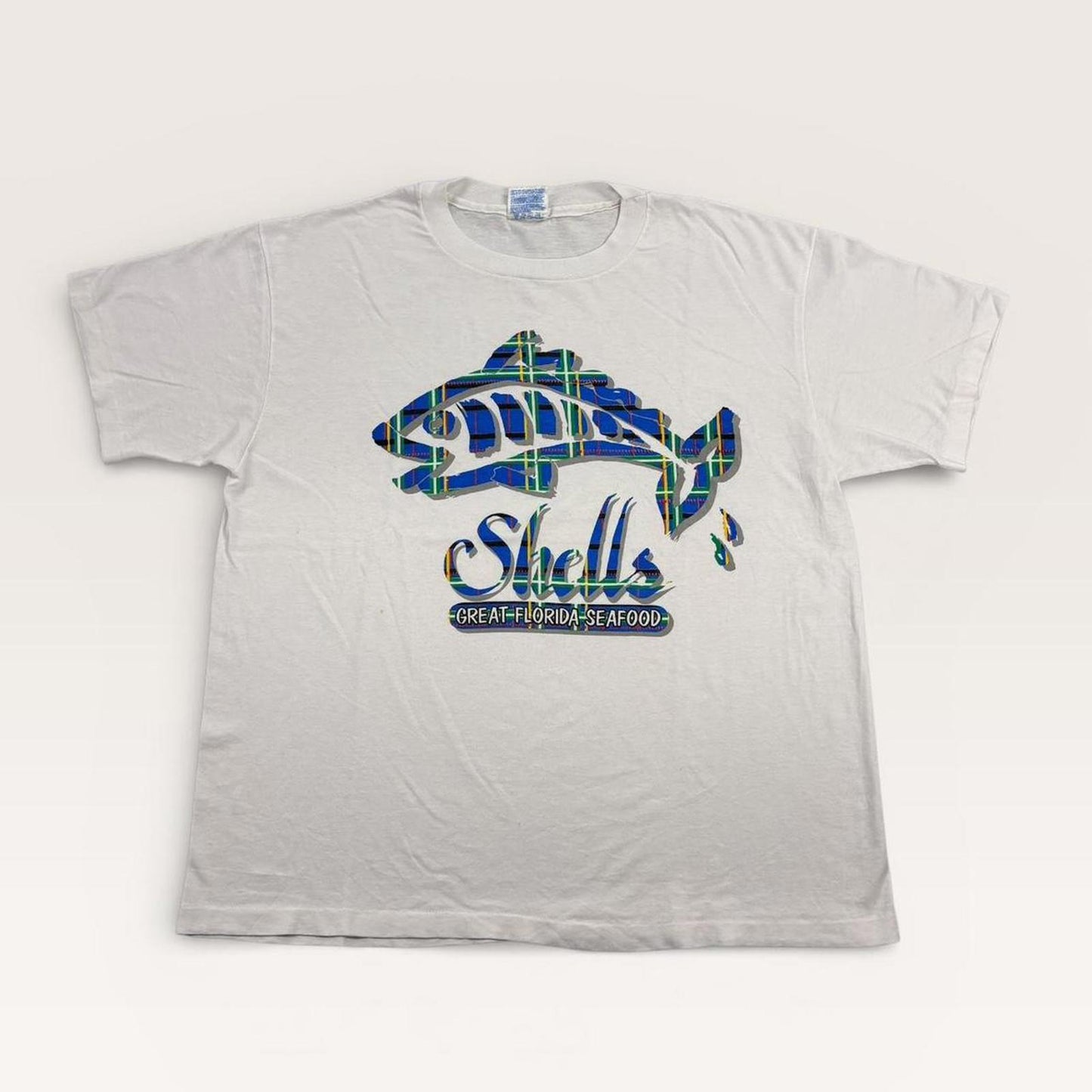 Vintage 90s USA Shells great Florida seafood fish souvenir t-shirt
