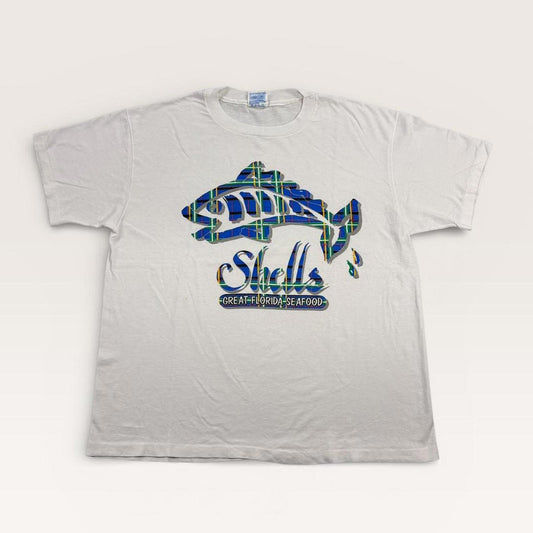 Vintage 90s USA Shells great Florida seafood fish souvenir t-shirt