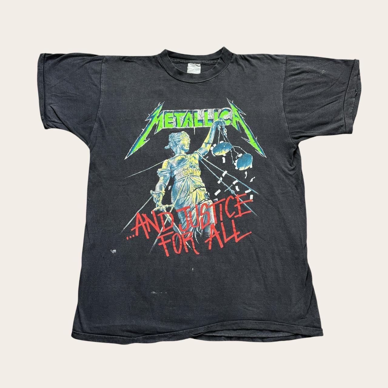 Vintage 80s USA Metallica justice for all European tour metal rock band t-shirt