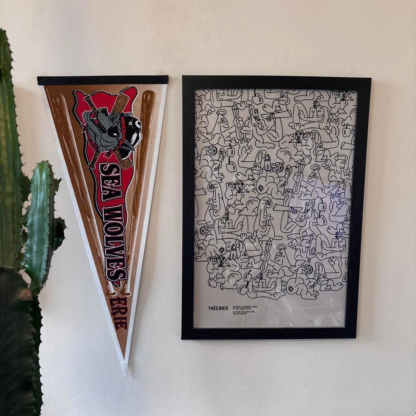 Vintage 90s USA Eerie Sea Wolves minor league baseball felt pennant