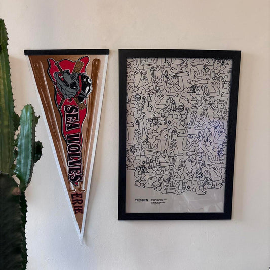 Vintage 90s USA Eerie Sea Wolves minor league baseball felt pennant