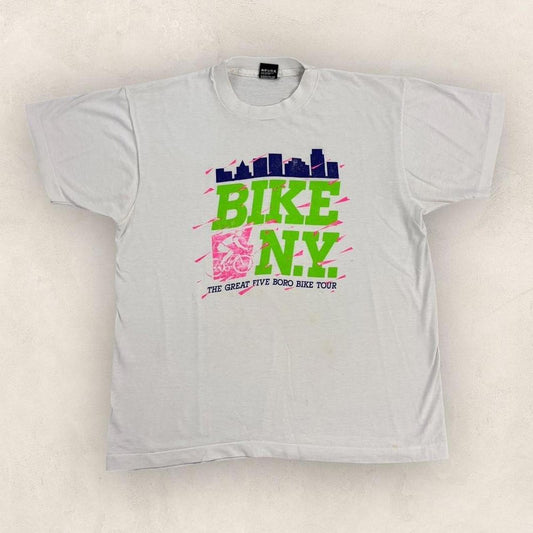 Vintage 90s USA Bike New York five borough tour cycling souvenir t-shirt