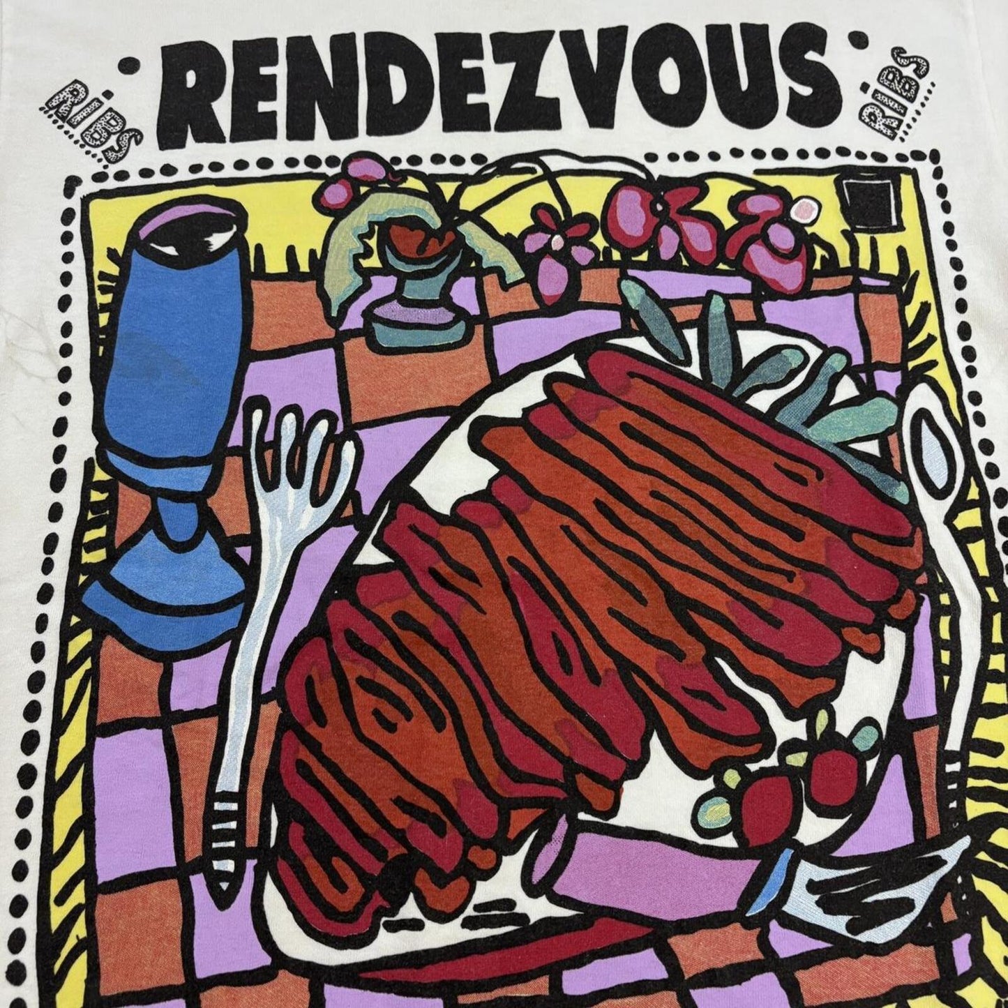 Vintage 90s USA Rendezvous Memphis ribs barbecue artwork souvenir t-shirt