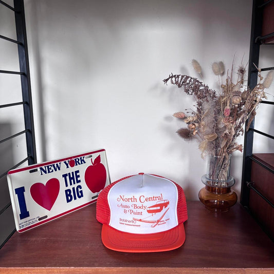 Vintage 90s USA north central auto body & paint laser measurement graphic trucker cap