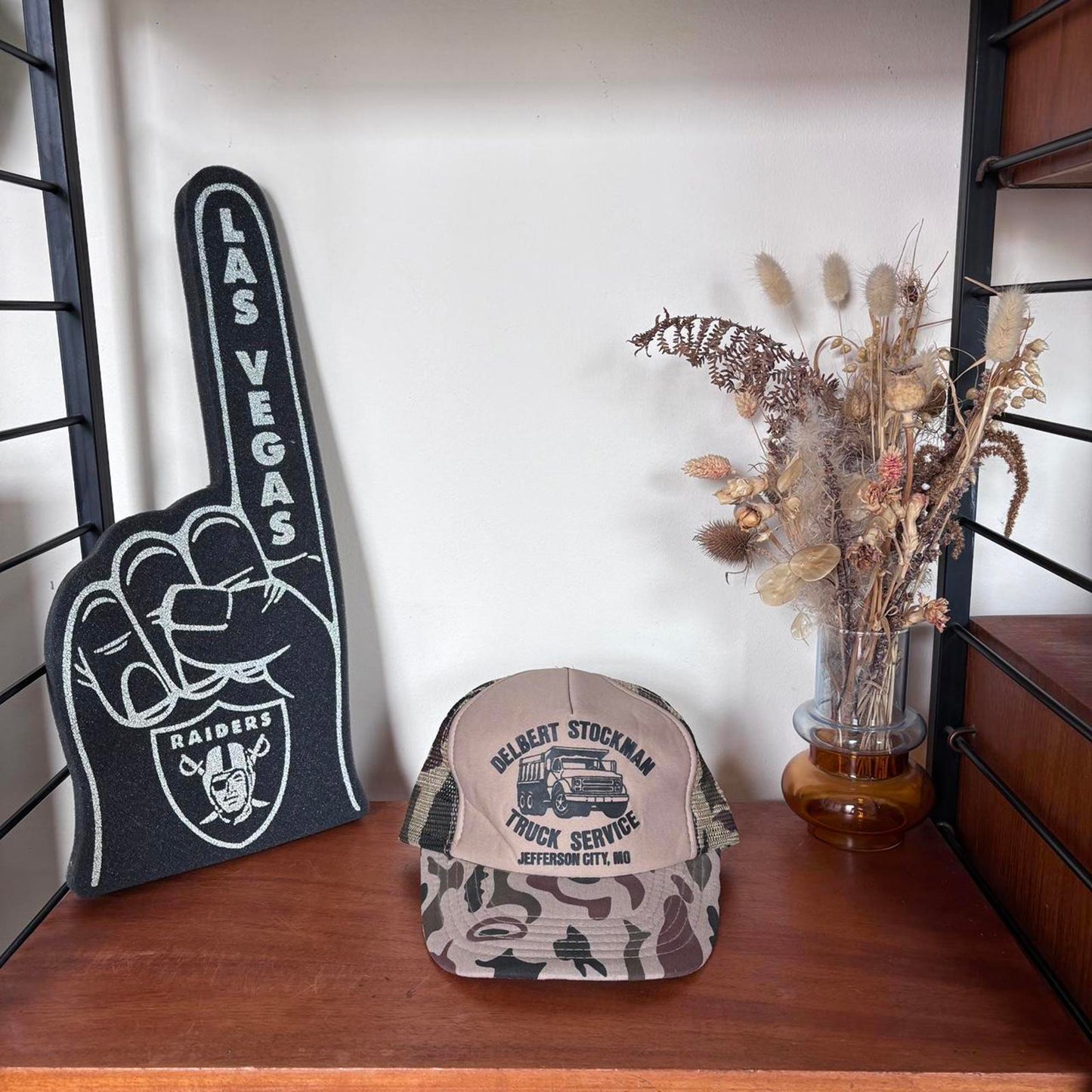 Vintage 90s USA Delbert Stockman trucks Missouri workwear camo trucker cap