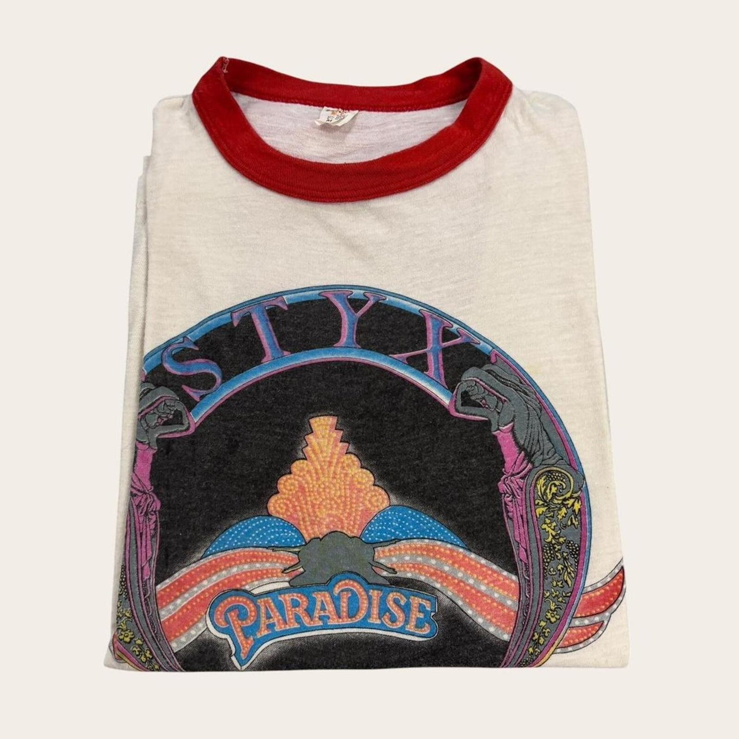 Vintage 80s Styx Paradise European Tour rock music ringer band t-shirt