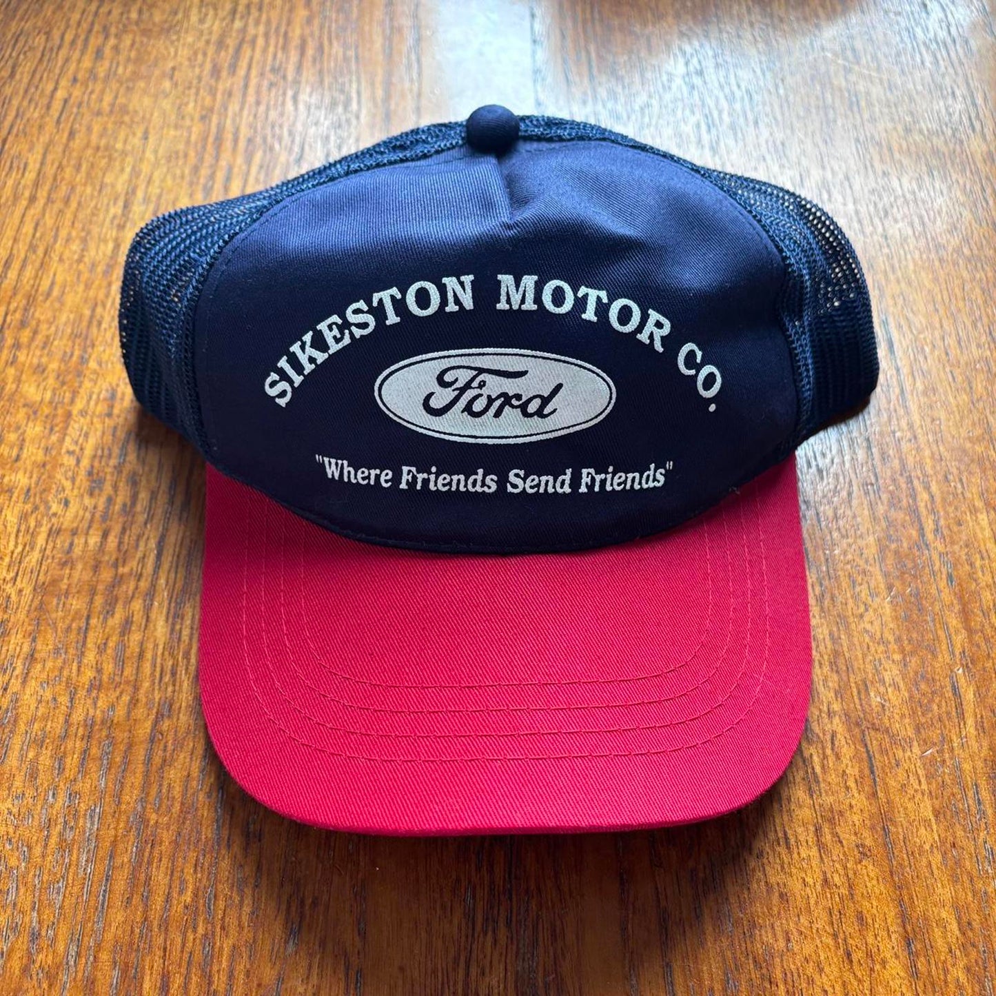 Vintage 90s USA Sikestown motor company Ford dealership automobile trucker cap