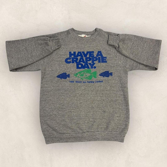 Vintage 80s USA have a crappie day ice fishing contest graphic sweatshirt