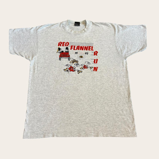 Vintage 90s USA Red Flannel Run Michigan Road race running t-shirt